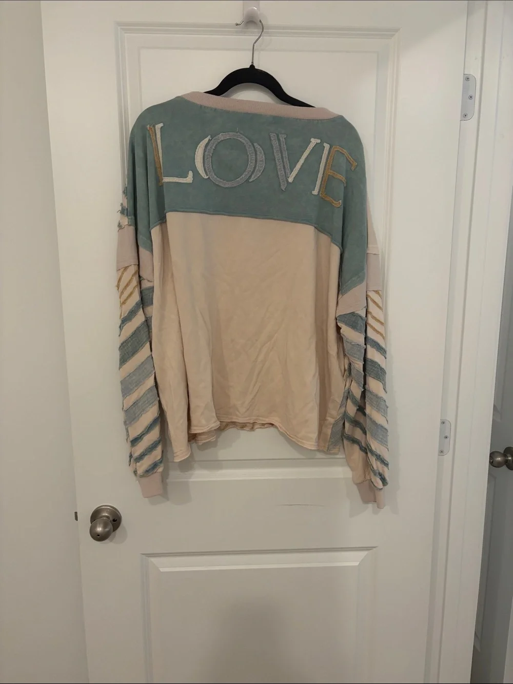 NWOT Oli & Hali Striped Crewneck Sweater in Sage, Cream & Mustard - Picture 3 of 3